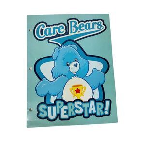 Vintage Y2K 2000s  "Super Star" Care Bear Blue Glossy 3 Ring Binder Folder